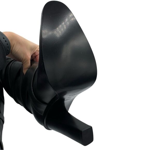 NEW Saint Laurent Knee High Leather Heeled Boots Criss Cross Black Size 9.5 - Picture 8 of 11